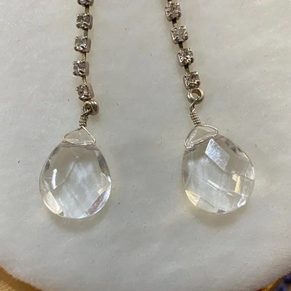 Vintage Dangle Rhinestone Pierced Earrings - Picture 3 of 5